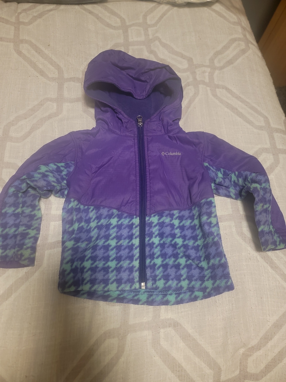 Columbia Girls' Purple Hooded Jacket - Purple & Teal Houndstooth